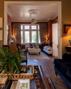 a living room filled with furniture and lots of windows