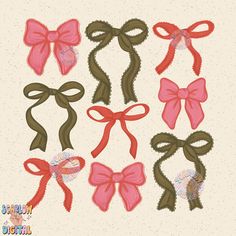 a set of six bows with ribbons on them