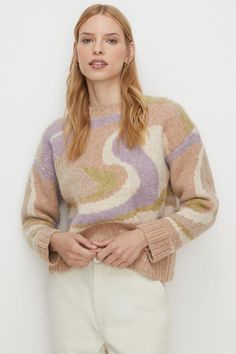 Style: Midweight JumperDesign: MarbleFabric: KnittedLength: RegularNeckline: CrewSleeve Length: Long SleeveDiscover our full range of women's knitwear Pastel Winter, Knitwear Inspiration, Jumper Style, Jacquard Sweater, Oasis Fashion, Long Sleeve Jumper, 2024 Fashion, Fashion Face, Knitwear Women