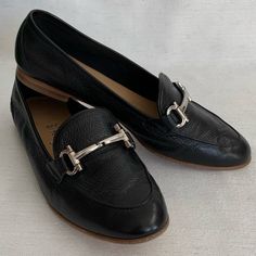 Soft Black Leather With Metallic Horsebit Loafers Made In Italy Brand New Without Box Classic Silver Loafers For Galas, Silver Leather Flats For Work, Silver Leather Flats For Formal Occasions, Elegant Black Moccasins With Leather Footbed, Timeless Black Moccasins With Almond Toe, Silver Loafers With Round Toe For Business, Elegant Silver Loafers For Galas, Silver Loafers With Leather Sole For Galas, Silver Round Toe Loafers For Business