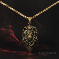 This is a Lion necklace, a Leo necklace zodiac too, a handmade jewelry. This unisex necklace is the perfect gift for him and her any time of the year  Embark on a journey of courage and power with our handmade necklace featuring the majestic head of a lion. Every detail of this piece has been carefully crafted to convey a deep spiritual connection and serve as a constant reminder of your inner strength and determination. The lion is an ancient symbol of bravery, leadership, and nobility. This im Symbolic Gold Copper Necklace, Gift Bronze Tarnish Resistant Necklace, Bronze Tarnish Resistant Necklace For Gift, Bronze Tarnish-resistant Necklace As Gift, Gold Copper Necklace As A Gift, Leo Necklace Zodiac, Leo Necklace, Lion Necklace, Lion Pendant