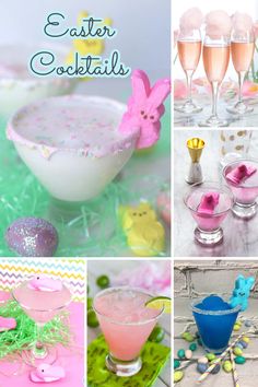 easter cocktails collage with pink and blue drinks