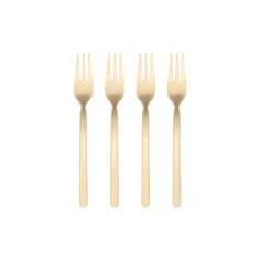 three forks and two knives are shown on a white background, with one fork in the middle