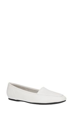 The simplistic design makes this squared toe flat easy to style with any outfit. Comfort cushioned insole Synthetic upper, TPR sole Imported Classic White Slip-on Ballet Flats, Modern White Flats For Work, White Synthetic Slip-on Ballet Flats, White Flat Synthetic Slip-ons, White Modern Slip-on Flats, Modern White Slip-on Flats, Modern Synthetic Flats For Office, Casual Office Flats In Synthetic Material, Casual Synthetic Flats For Office