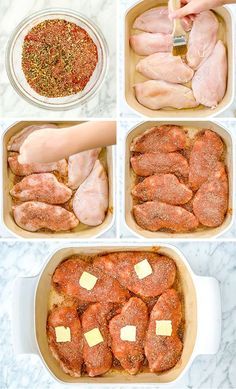 steps to make chicken parmesan in a casserole dish with spices and seasoning