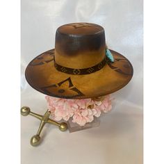 Custom and One of a Kind these hats are an unbelieveable accessory to add to any outfit. Burning Hats, Upcycled Louis Vuitton, Louis Vuitton Hat, Upcycle Ideas, Brown Flats, Warm Brown, Turbans, Flats Top, Western Wear