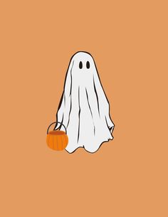 a ghost with a pumpkin in its hand