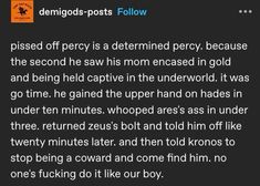 an image of a text message that reads,'i missed off percy is a determined