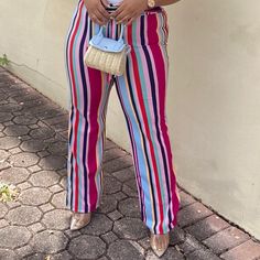 Brand New Wore Once Fitted Multicolor Pants For Day Out, Casual Multicolor Pants For Day Out, Trendy Striped Pants For Day Out, Stretch Multicolor Pants For Day Out, Multicolor High-waisted Pants, Fashion Nova Plus Size, Fashion Nova Jumpsuit, Denim Short Jumpsuit, Fashion Nova Pants