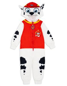 a white and red animal onesuit with black spots on it's chest,