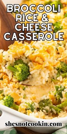 broccoli rice and cheese casserole in a white dish