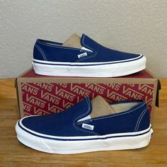 Reasonable Offers Welcomed Brand New In Box No Lid Anaheim Factory Collection Slip On Men’s Size 7.5 Or Women’s Size 9 Roomy Fit Classic Navy Slip-on Sneakers, Blue Vans Slip-on Sneakers, Blue Slip-on Vans Sneakers, Vans Collection, Vans Blue, Shoes Vans, Vans Slip On, Mens Vans, Anaheim