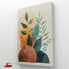 a painting hanging on the wall next to a plant