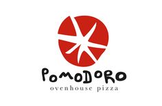 the logo for pomodroo ovenhouse pizza, which has been designed to look like