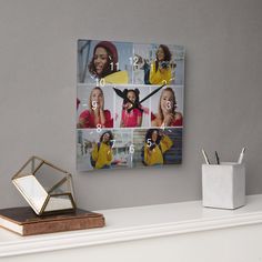 a clock on the wall with pictures of different women