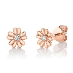 14K gold with 0.04-carat natural round-cut diamond flower stud earrings. Model Number: SDL55024699WY Rose Gold 14k Gold Flower Earrings, 14k Rose Gold Flower Earrings, Rose Gold Flower Earrings In 14k Gold, Rose Gold Diamond Flower-shaped Earrings, Fine Jewelry Rose Gold Flower Earrings, Rose Gold Flower Earrings Fine Jewelry, Rose Gold Flower Shaped Earrings With Prong Setting, Rose Gold Flower-shaped Earrings With Prong Setting, Round Rose Gold Flower Charm Earrings