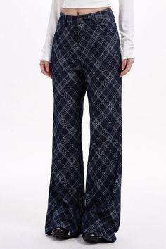 Blue Plaid Pattern Wide Leg Pants, checkered trousers, dark academia clothes, dark academia outfits Clothes Dark Academia, Pattern Wide Leg Pants, Blue Plaid Pants, Butterfly Clothes, E Girl Clothes, Moon Clothing