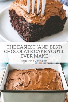 the best and most chocolate cake you'll ever make is on a plate with a fork in it