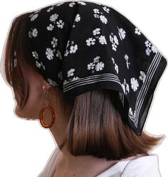 Dainty Flower Bandana Face Masks Black Trendy Spring Headband, Trendy Beach Bandana Headband, Chic Summer Headscarf Headband, Cotton Bandana Headband For Spring, Beach Bandana As Headband, Casual Spring Headband, Black Bandana Print Headscarf, White Bandana Headband For Spring, Black Bohemian Bandana For Spring