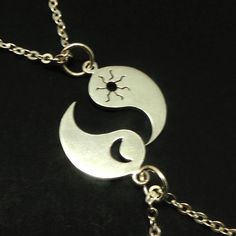 Yin Yang Sun Crescent Moon Necklace is handmade with its own uniqueness. It can be bought as a gift for any occasion like birthday gift, wedding gift, travel gift, souvenir and etc. Yin And Yang Jewelry, Cosmic Necklace, Yin Yang Jewelry, Relationship Jewelry, Distance Couple, Necklace Couple, Yin Yang Necklace, Sun And Moon Necklace, Bff Jewelry