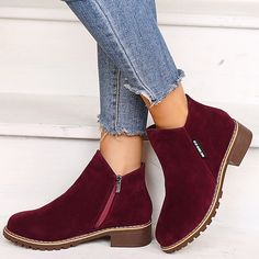 Category:Boots; Upper Materials:PU; Season:Fall,Winter; Heel Type:Low Heel,Block Heel; Gender:Women's; Toe Shape:Round Toe; Type:Booties Ankle Boots; Style:Vintage,Casual,Fashion,Minimalism; Heel Height(inch):1-2; Outsole Materials:Rubber; Occasion:Daily,Work,Outdoor,Walking; Closure Type:Zipper; Pattern:Solid Color; Listing Date:08/22/2023; 2024 Trends:Suede Shoes,Plus Size,Heel Boots; Foot Length:null; Foot Width:null Ankle Boots Winter, Cheap Ankle Boots, Womens Suede Boots, Booties Ankle Boots, Business Casual Outfits For Work, Boots Style, Winter Ankle Boots, Boots Suede, Boots Winter