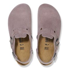 Tokio Suede Leather Faded Purple | BIRKENSTOCK Birkenstock Tokio, Clog Outfit, Suede Fashion, Swag Shoes, Shoe Insoles, Girls Sandals, Eva Sole, Platform Wedge Sandals, Vegan Shoes