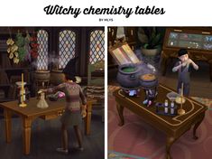 two screens show the same scene as they appear in an animated version of harry potter's chamber