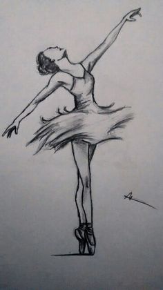 a pencil drawing of a ballerina in the middle of a dance pose with her arms stretched out