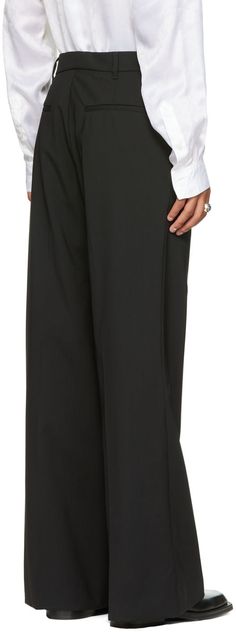 Virgin wool delaine trousers. · Belt loops · Four-pocket styling · Zip-fly · Creased legs Supplier color: Black Black Wool Wide-leg Dress Pants, Black Wool Wide Leg Pants For Business Casual, Luxury Streetwear, Designer Fashion, Women Wear, Perfect Clothing, Trousers, For Men, Wool