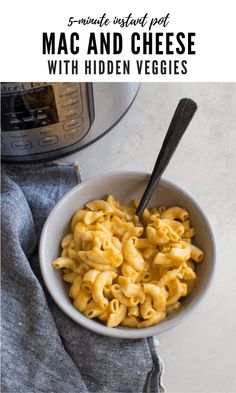 mac and cheese with hidden veggies in a bowl next to an instant pot