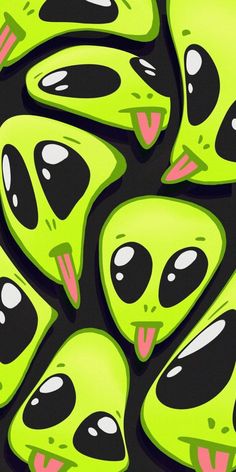 an image of green alien heads with pink lips on black background for iphone wallpaper