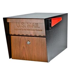 the mailbox is made from wood and has an orange light on it's side