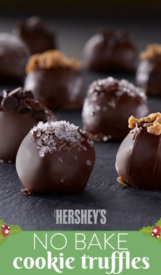 there are no bake cookies truffless on the table with text overlay reading hershey's no bake cookie truffles