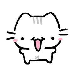 a drawing of a cat with its mouth open and tongue out, on a white background