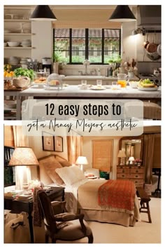 the kitchen and living room are in different stages of being organized, with text overlay that reads 12 easy steps to get an amazing apartment