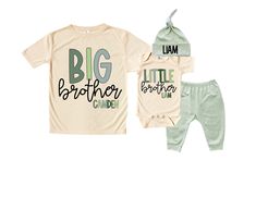 Big Brother/ Little Brother Set Includes: Big Sibling shirt  Little Brother Bodysuit Beanie 0-3 M Pants Big Brother Little Brother Shirts, Big Brother Little Brother, Big Brother Big Sister, Big Brother Shirt, Outfit Matching, Sibling Shirts, Brother Shirts, Take Home Outfit, Baby Brother