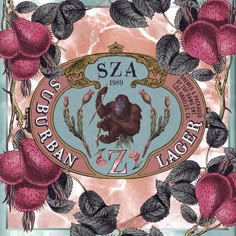 the label for sza'a, an american zzz lager beer with pink flowers