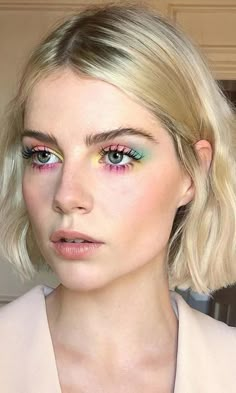 Spring Makeup Trends, Rainbow Eye Makeup, Neon Eyeshadow, Revolution Eyeshadow, Lucy Boynton, Neon Makeup, Beauty Make-up