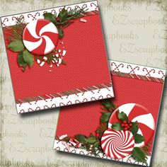 two christmas cards with candy canes and holly