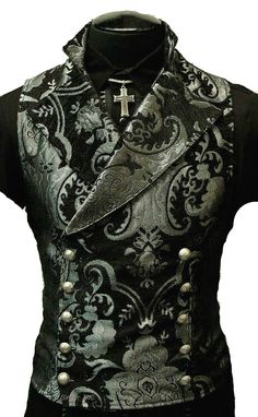 SHRINE GOTHIC VAMPIRE CAVALIER VEST JACKET VICTORIAN TAPESTRY GOTH STEAMPUNK #SHRINE Fitted Green Vest Outerwear, Fitted Green Vest For Fall, Victorian Tapestry, Steampunk Mode, Moda Steampunk, Steampunk Gadgets, Black Tapestry, Goth Steampunk, Gothic Vampire