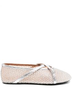 silver-tone glitter detailing round toe mesh design branded insole leather sole side buckle fastening This piece comes complete with a protective dust bag. Glitter Ballet Flats, Chanel 2, Ballerina Shoes, Iconic Bags, Demi Fine Jewelry, Mesh Design, Flat Boots, Fine Earrings, Ballet Flat Shoes