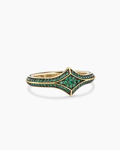 Armory Stack Ring in 18K Yellow Gold, 10.8mm Emerald Ring Stack, Lord Of The Rings Jewelry, Rings With Stones, Ring Stones, Emerald Jewellery, Rings Stone, Mens Gemstone Rings, Edgy Accessories, Emerald Rings