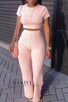 Fisdy - Chic Patchwork O Neck Short Sleeve Two Piece Set with a Sweet Appeal Classy Dressing, Baggy Pants, Patchwork Dress, Fashion Lookbook, Retail Therapy, Dress Code, Two Piece Sets, Fashion Killa, Outfits Casuales