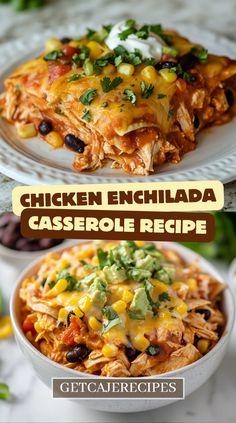 chicken enchilada casserole recipe with text overlay