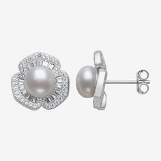 Pearl Type: Cultured Freshwater PearlsFeatures: Quick ShipEarring Back: FrictionShape: FlowerPearl Size: 7-7.5mmMetal Color: WhiteEarring Length: 14mmEarring Width: 14mmStone Type: 108 Lab Created SapphireBirthstone: June BirthstoneEarrings Style: Drop EarringsMetal: Sterling SilverCountry of Origin: Imported Flower Drop Earrings, Pearl Types, Sterling Silver Flowers, Earrings Drop, Fresh Water, Freshwater Pearls, Lab, Size 7, Drop Earrings