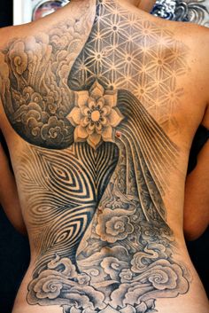 the back of a person with tattoos on their body