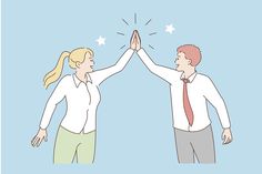 two people giving each other a high five with their hands together and stars in the sky above them