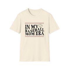 Playful Mom Statement Make a bold statement at the ballpark with our "In My Baseball Mom Era" baseball mom shirt. Designed for proud baseball moms everywhere, this tee combines humor and heart in one stylish package. The witty slogan adds a playful touch to your outfit while showcasing your unwavering support for your baseball-loving child. Whether you're cheering from the stands or running errands around town, this shirt is sure to spark smiles and camaraderie among fellow baseball parents. Ste Baseball Season Sports T-shirt With Slogan, Baseball Season Sports Slogan T-shirt, Mother's Day Sports T-shirt With Letter Print, Slogan T-shirt For Baseball Season, Cotton Slogan Top For Baseball Season, Game Day T-shirt With Baseball Slogan, Baseball Season Slogan T-shirt With Short Sleeves, Baseball Season Game Day Slogan T-shirt, Short Sleeve Slogan T-shirt For Baseball Season