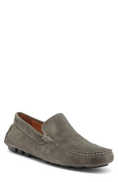 Simple and smart, this loafer made of soft leather features a classic moc toe and a segmented driving sole that puts traction under every step. Removable insole Slip-on style Leather upper and lining/rubber sole Imported Driving Loafers, Soft Leather, Rubber Sole, Leather Upper, Loafers, Slip On, Nordstrom, Luxury Fashion, Grey