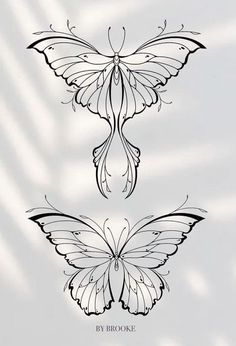 two butterfly tattoos are shown in black and white